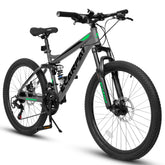 A2760 27.5 Inch Full Suspension Mountain Bike, Front And Rear Dual Shock Absorbers, Mechanical Disc Brakes, 21-Speed, Suitable For Men And Women, Ideal For Travel And Fitness Enthusiasts