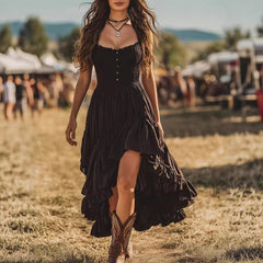 Bohemian-style Dress With An Asymmetrical Ruffled Hem