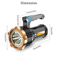 LED Torch USB Rechargeable COB Flashlight Spotlight Camping Light Most Powerful