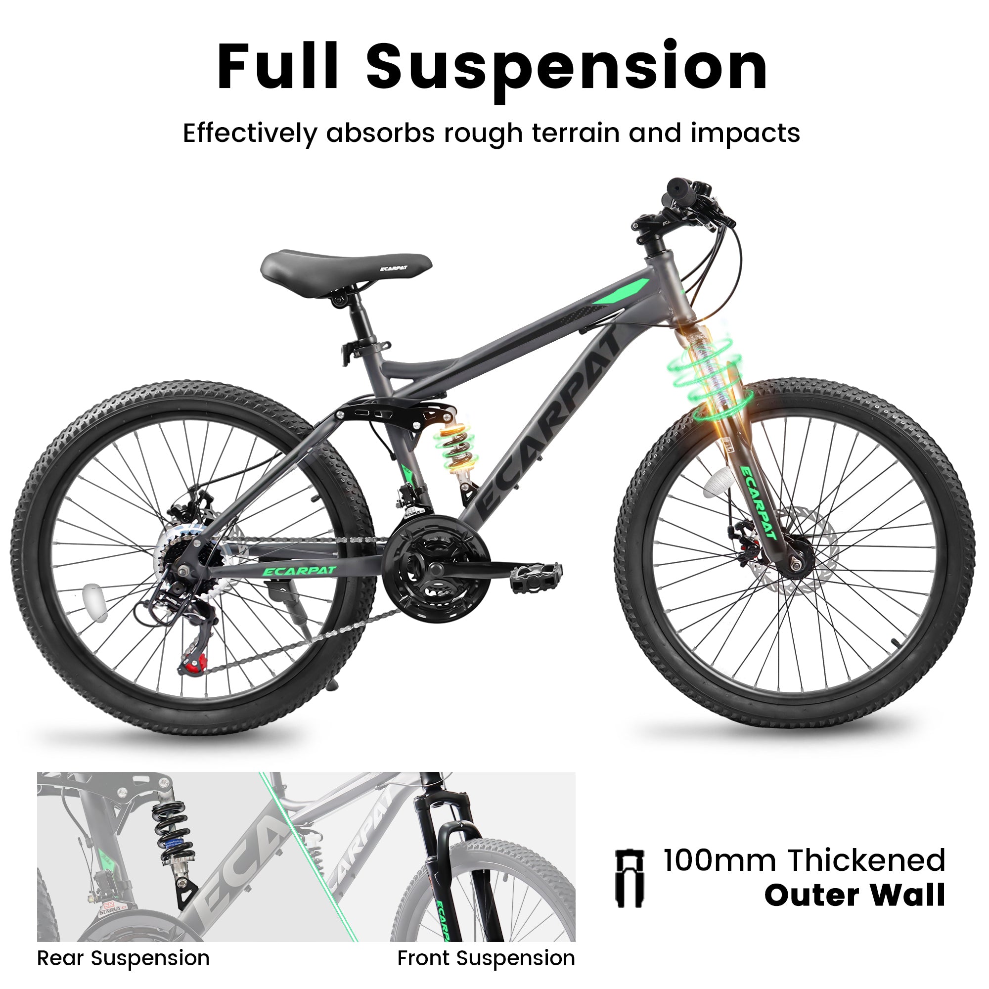 A2760 27.5 Inch Full Suspension Mountain Bike, Front And Rear Dual Shock Absorbers, Mechanical Disc Brakes, 21-Speed, Suitable For Men And Women, Ideal For Travel And Fitness Enthusiasts