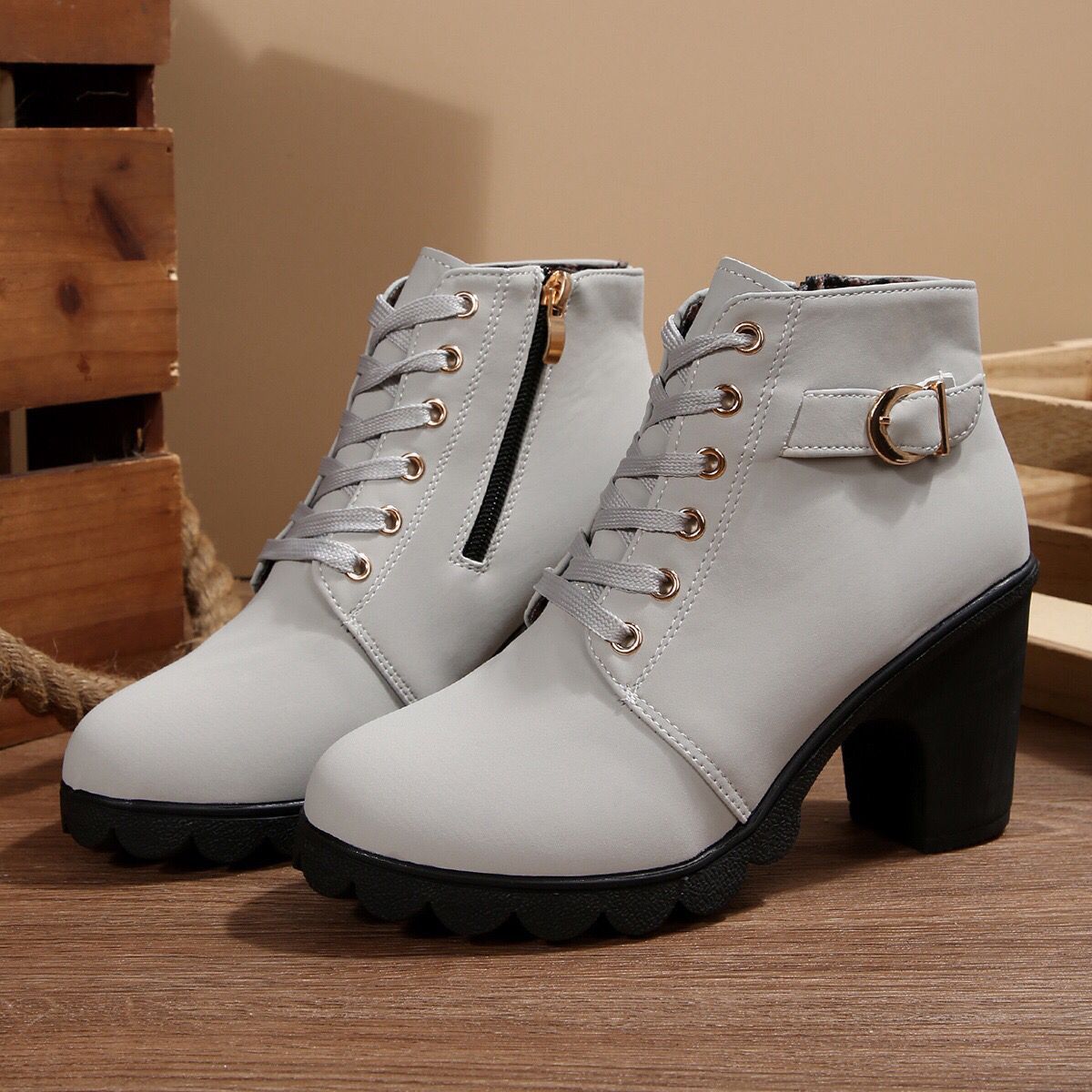 Womens Cross-Tie Chunky-Heel Ankle Boots