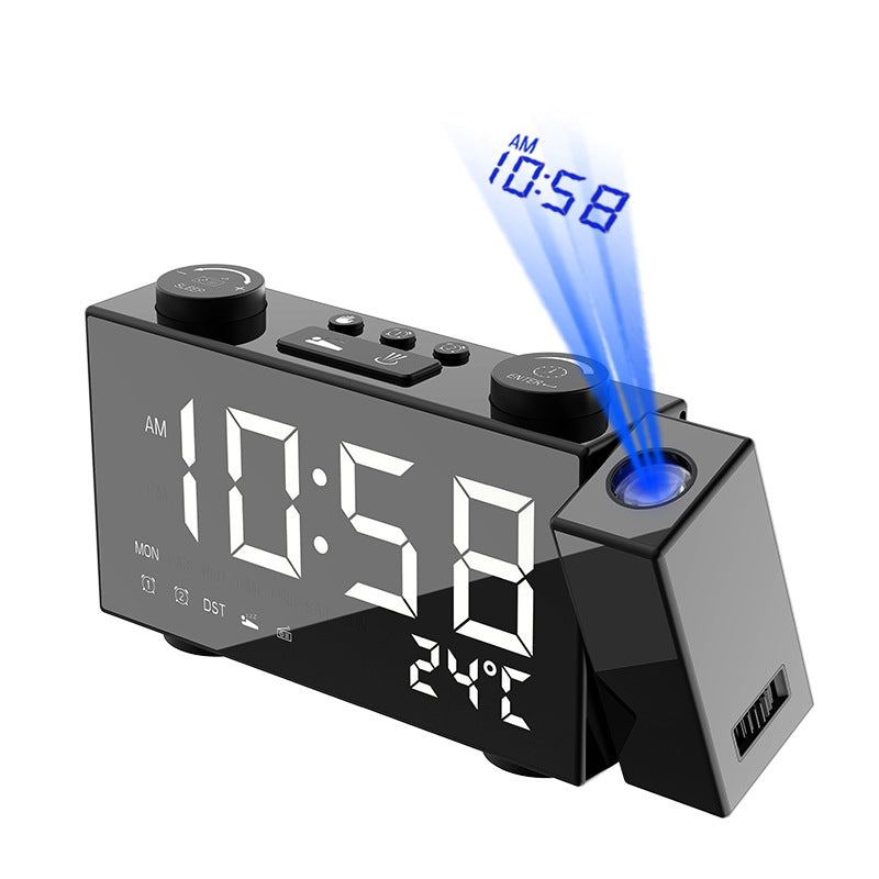 FM Radio Projection Alarm Clock With Digital Display USB Charging Electronic Clock With Temperature Display