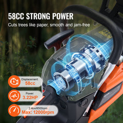 58CC 20' Gasoline Chainsaw Gas Powered Wood Cutting Engine Gas Chain Saw