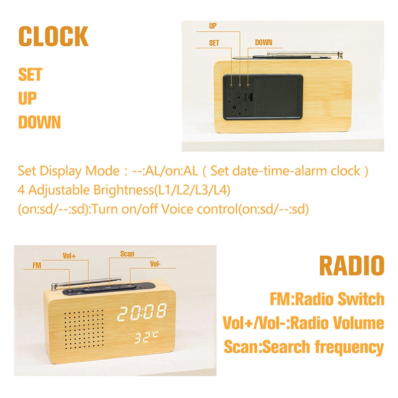 Led Digital Wood Clock Radio Alarm Clock
