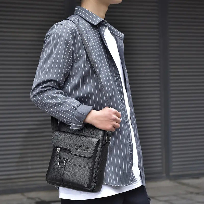 Mens Lychee-Grain Business Commuter Shoulder Crossbody Bag