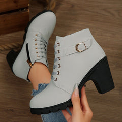 Womens Cross-Tie Chunky-Heel Ankle Boots