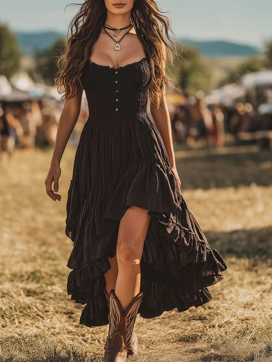 Bohemian-style Dress With An Asymmetrical Ruffled Hem