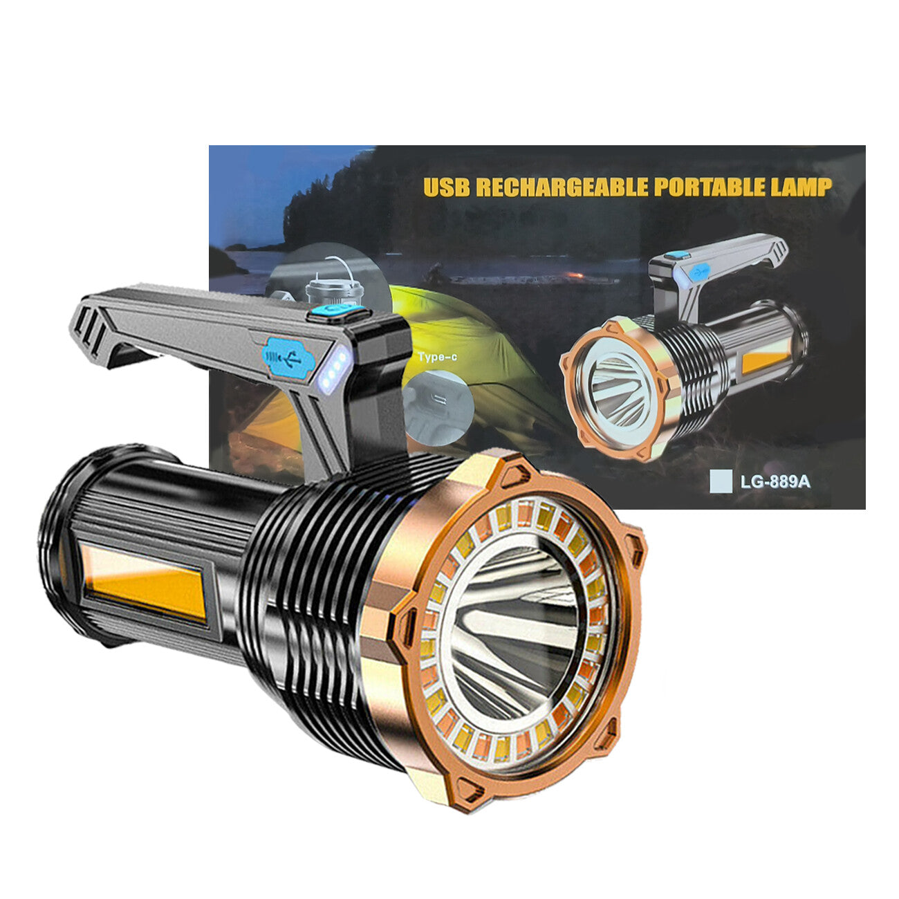 LED Torch USB Rechargeable COB Flashlight Spotlight Camping Light Most Powerful