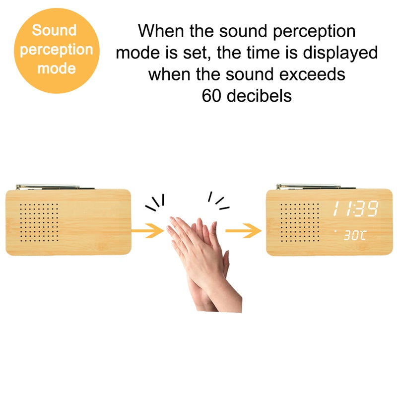 Led Digital Wood Clock Radio Alarm Clock
