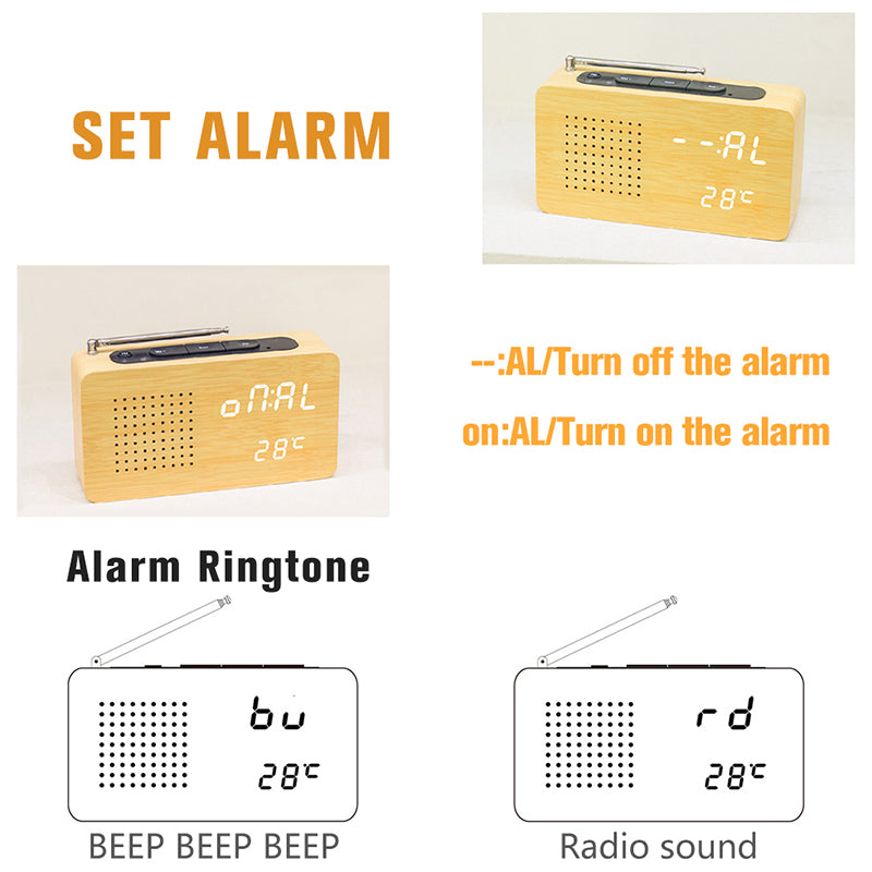 Led Digital Wood Clock Radio Alarm Clock