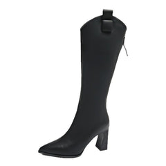 Womens Knee-high Heeled Boots With A Back Zipper And Plush Lining