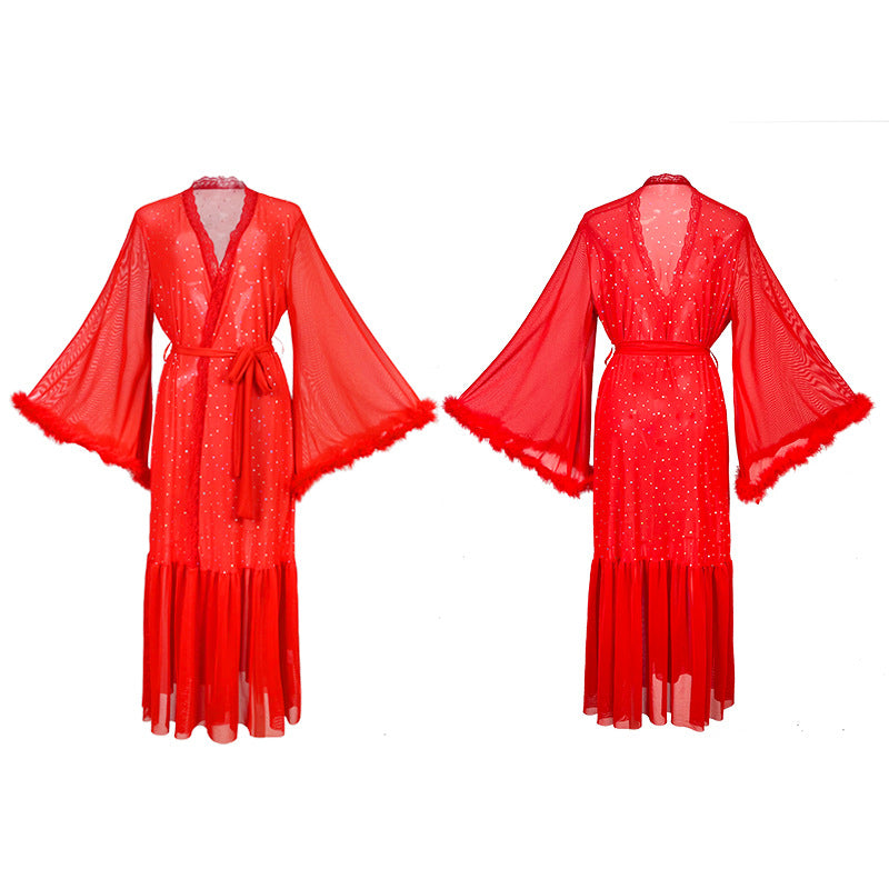 Womens Long-sleeve Velvet Sequin Dress-style Pajamas