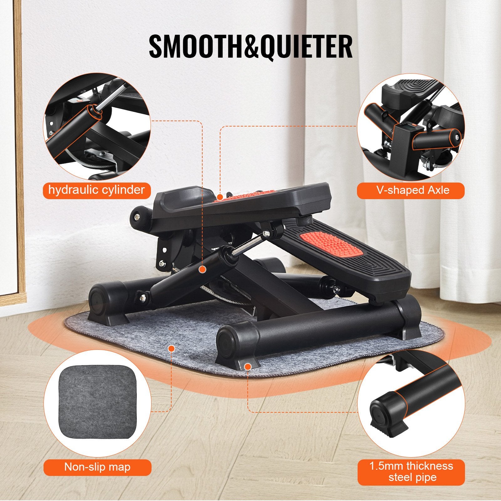 Stair Stepper, Mini Stepper For Exercise At Home, Hydraulic Fitness Twist Stepper With Resistance Bands, Full Body Workout Cardio Equipment, Stair Climber With LCD Monitor, 330LBS Load Capacity