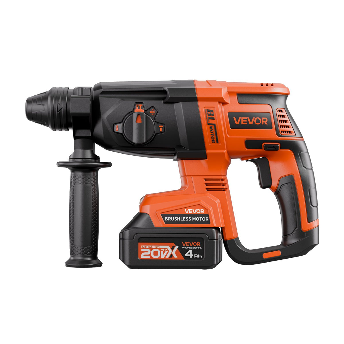 20V SDS-Plus Brushless Cordless Rotary Hammer Drill Kit 1 In 1200RPM 4 Functions